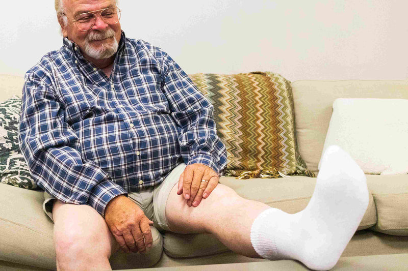 Diabetic ankle socks worn on the foot