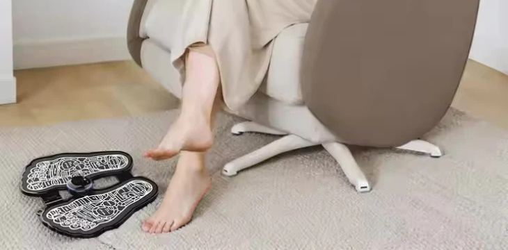 about to use the foot massager