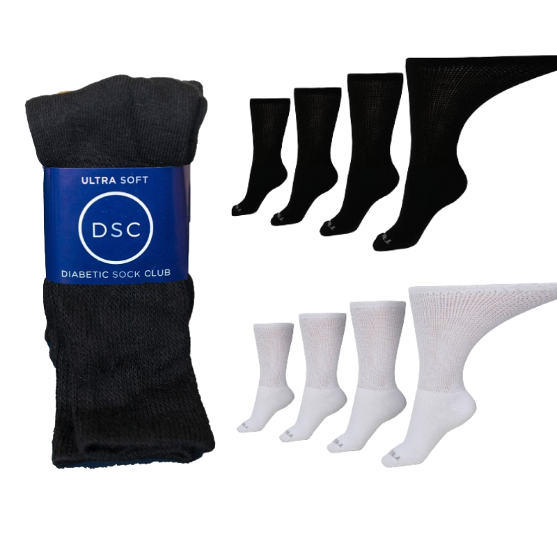 Over-The-Calf Diabetic Socks - 4 Pairs, 6 Colors, Sizes 10-13 & 13-16, 90% Cotton, Non-Binding Comfort