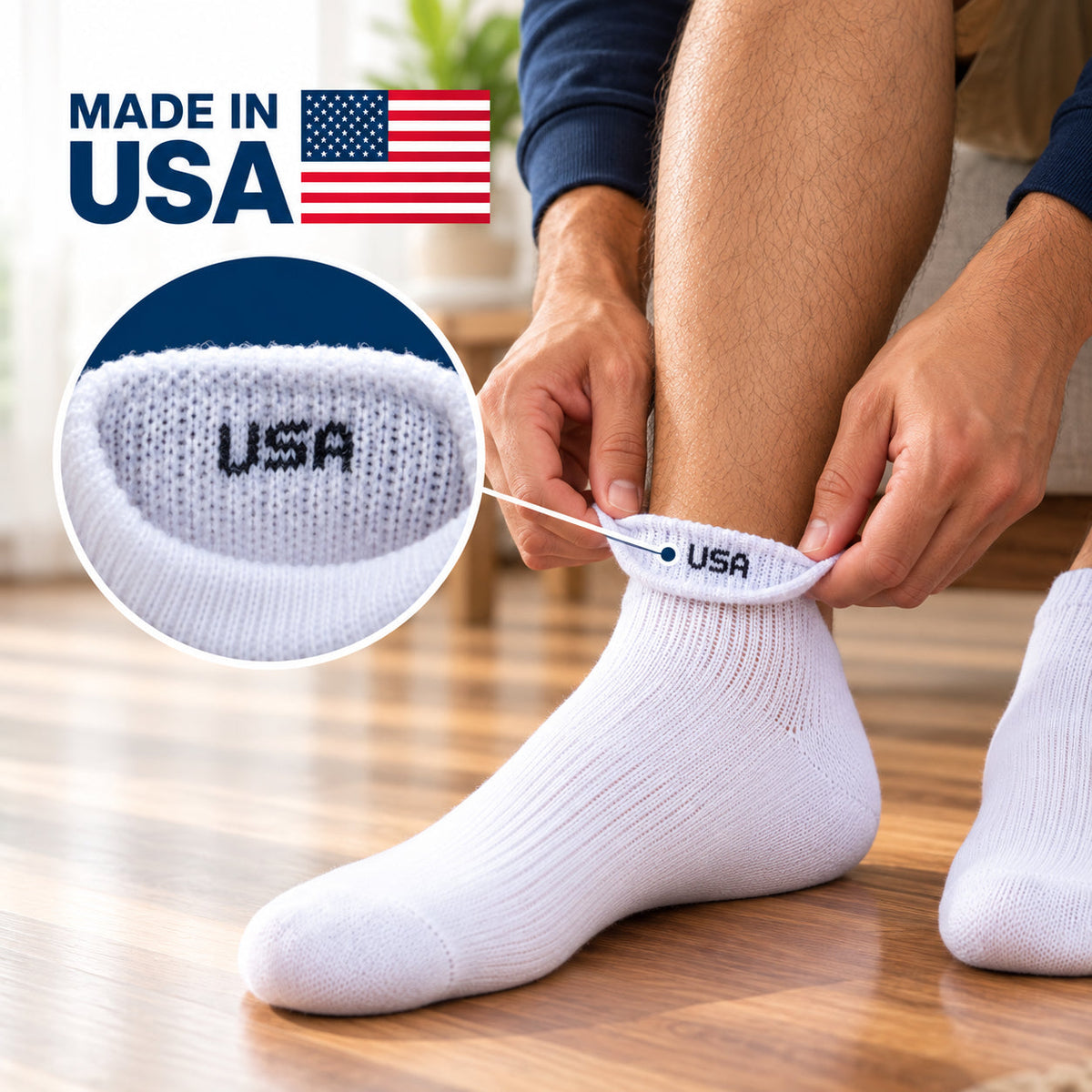 Men's diabetic crew socks, made in the USA