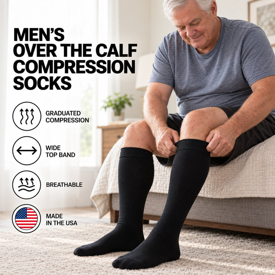 Men's over-the-calf diabetic compression socks