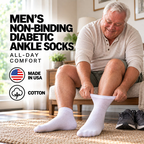 Men's non-binding diabetic ankle socks, lifestyle photo