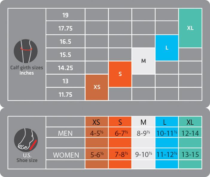 Men's compression sock size chart