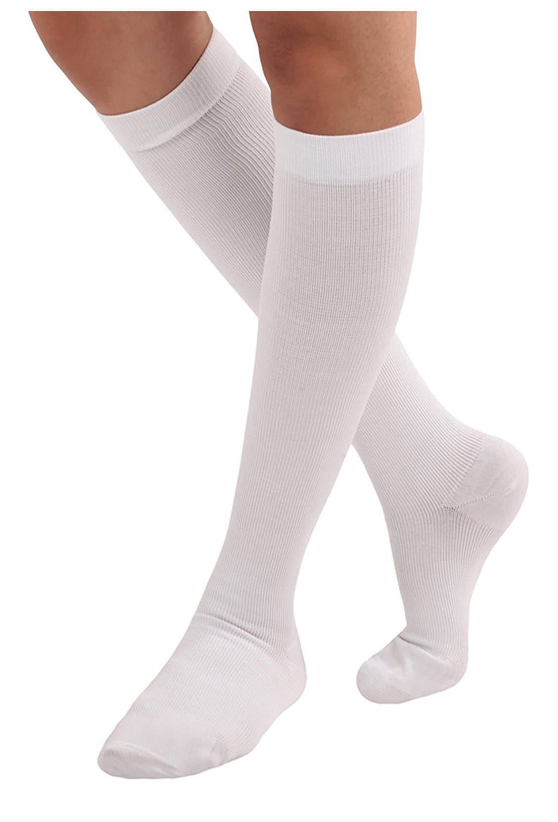 Men's over-the-calf compression socks in white, full length