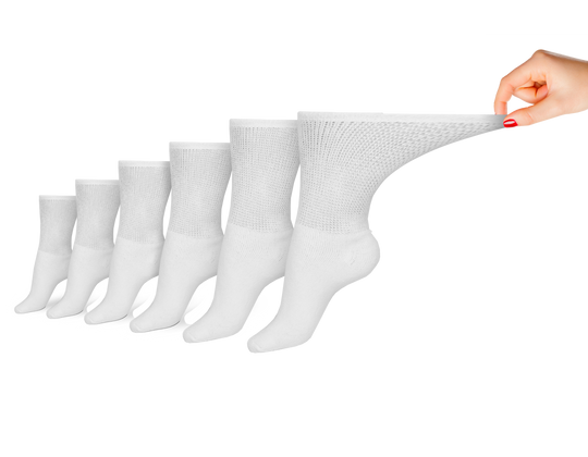 Women's Cotton Diabetic Crew Socks 6 Pack White - Non-Binding Seamless